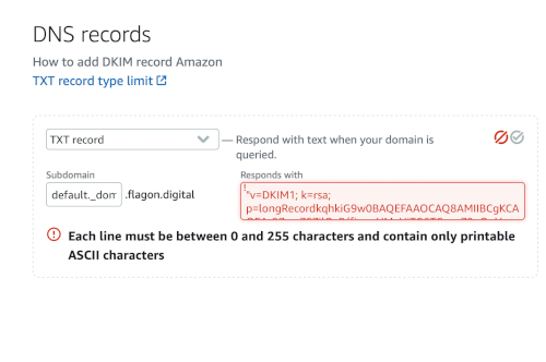 Amazon how to create TXT record using DKIM syntax