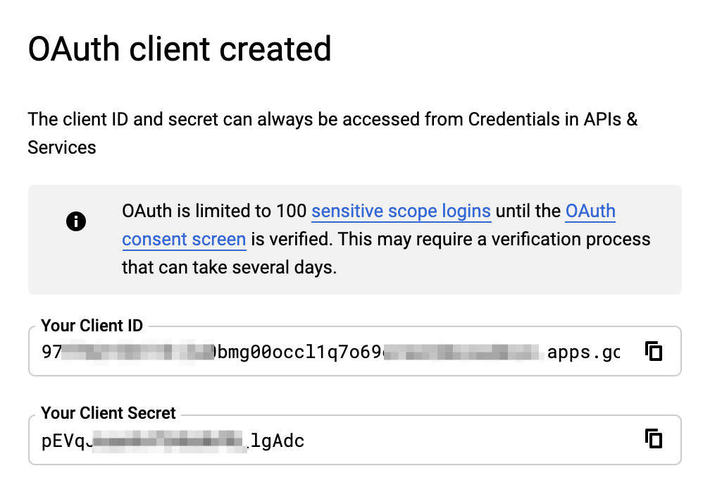 OAuth client secret and ID
