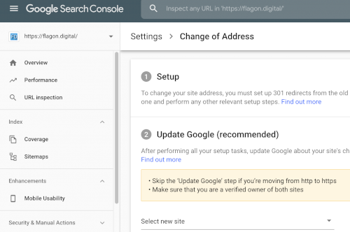 Change address in google search console