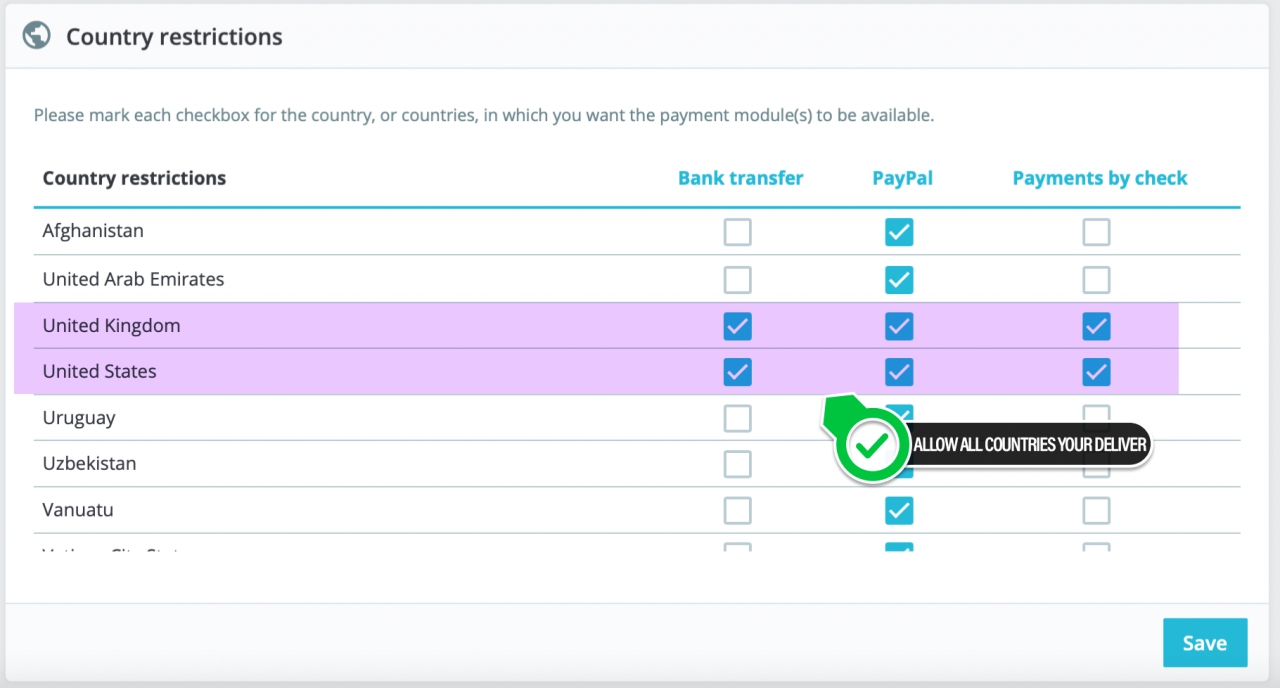 Payments country restrictions