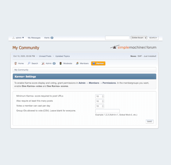 KarmaPlus for SMF 2.1 — Reputation/Karma System, Upvotes & Downvotes, Anti-Spam URL Blocker