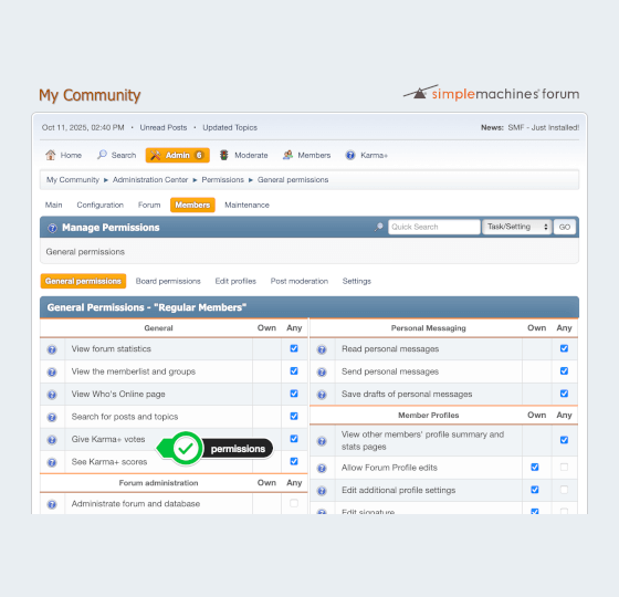 KarmaPlus for SMF 2.1 — Reputation/Karma System, Upvotes & Downvotes, Anti-Spam URL Blocker
