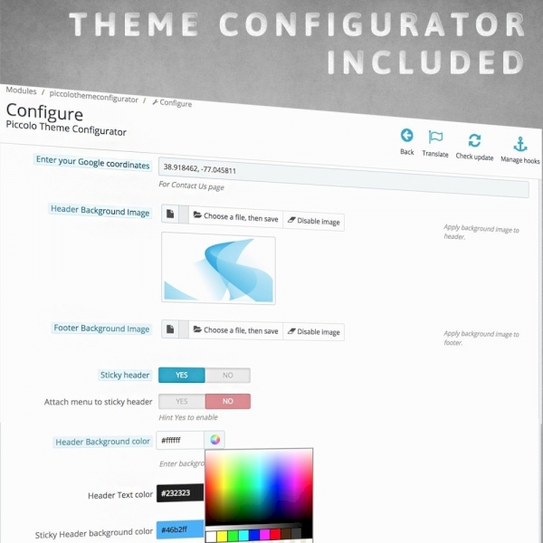 Piccolo PrestaShop theme with Color changer