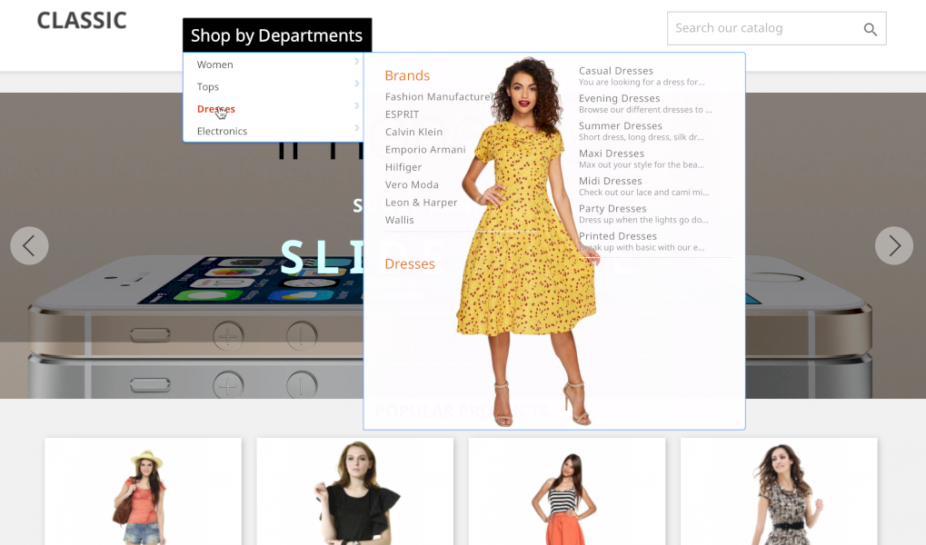 Shop Departments Menu (amazon style)