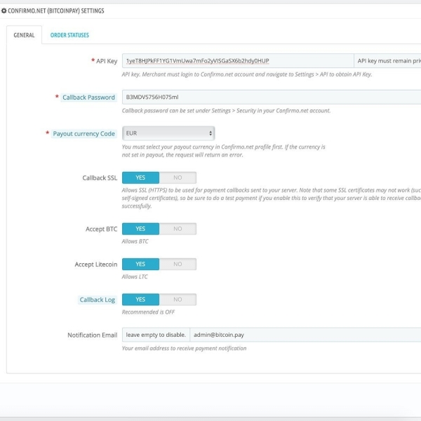 Prestashop accept bitcoins or litecoins with Confirmo (BitcoinPay)
